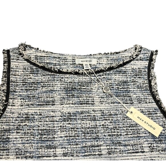 Max Studio XS Sleeveless Tweed Tank Top Blue & White - Picture 5 of 9